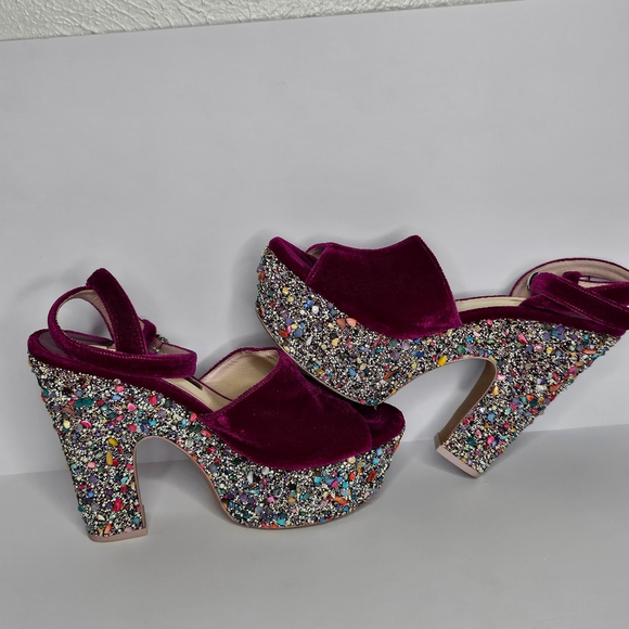 Sophia Webster Havisham Embellished Velvet Platform Sandals Size 38 US 7.5 - Picture 7 of 16